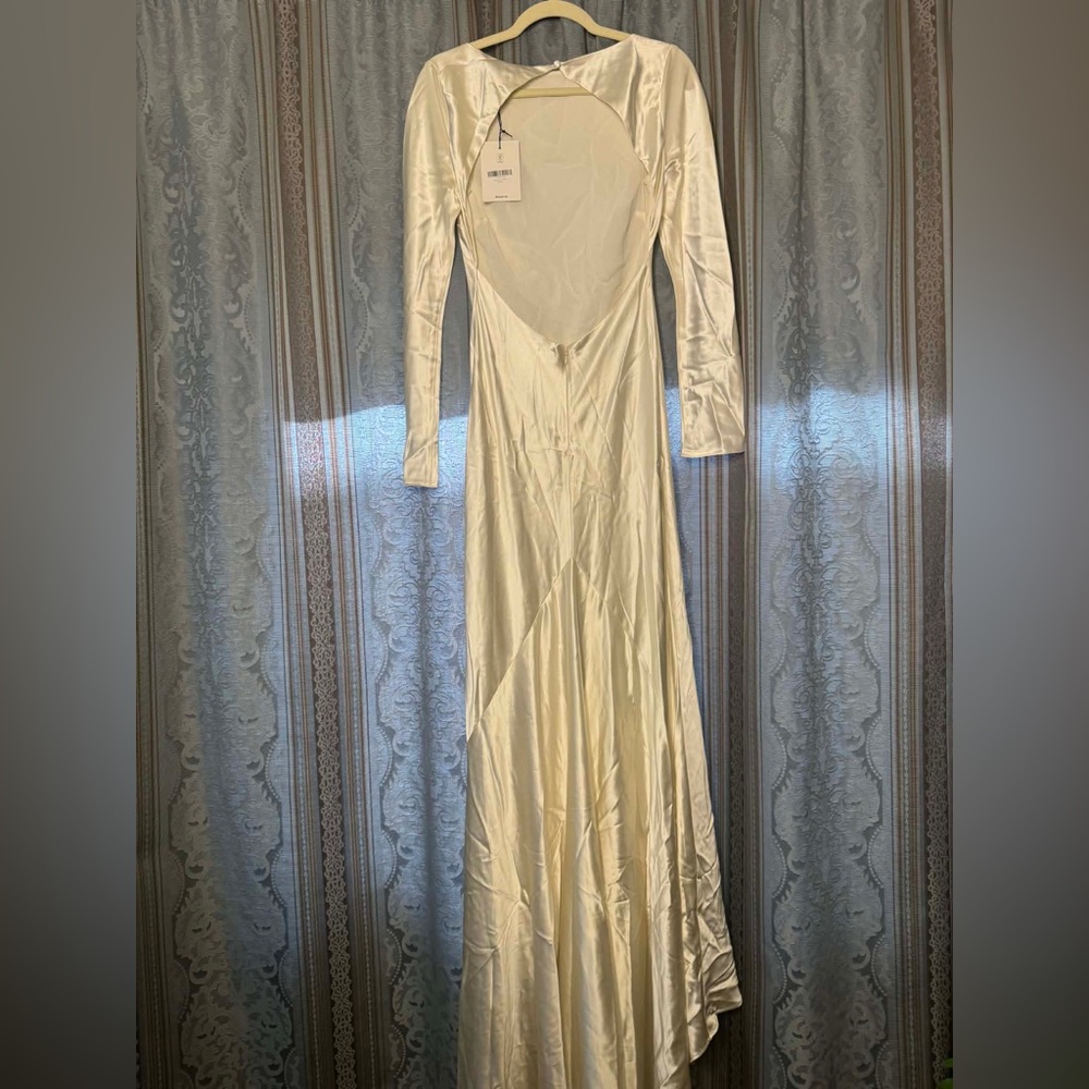Reformation Adwen Silk Long Sleeve Maxi Dress Wedding Gown Ivory White - Picture 5 of 6